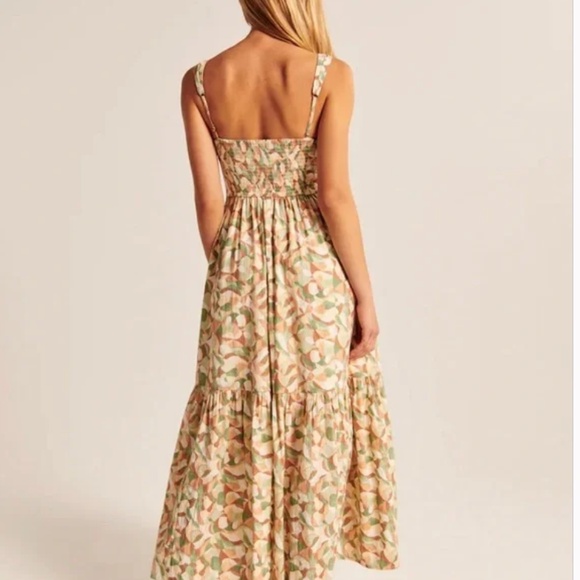 Abercrombie & Fitch Maxi dress Cotton Lined Tiered Pleated Knotted Strap Sz S - Picture 2 of 14